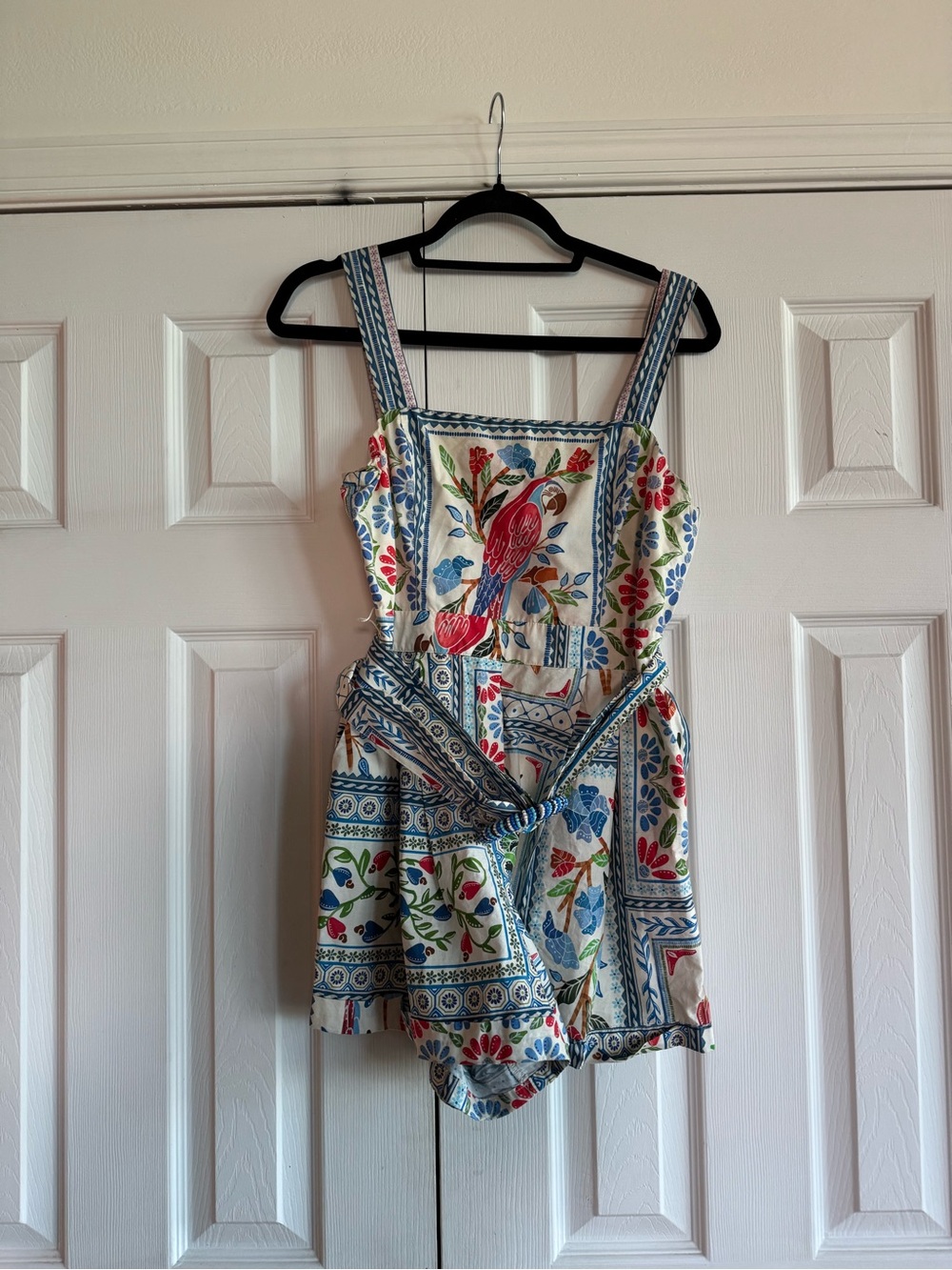 Embroidered Floral & Bird Print Romper